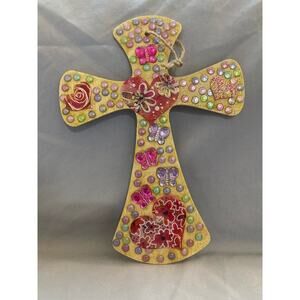 Heart and Butterflies Cross Wall Decor Colorful Handwoven